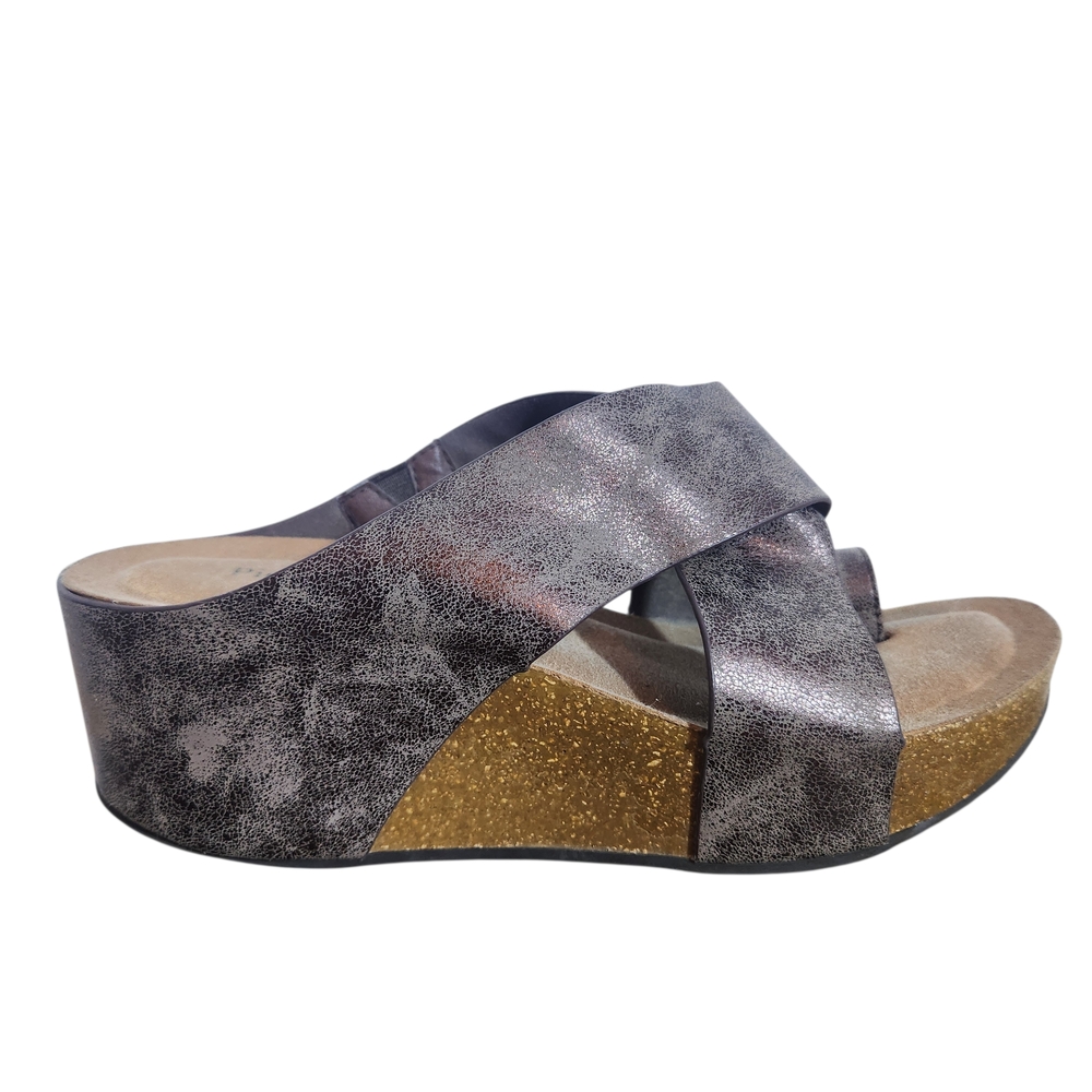 Pierre Dumas Brown Metallic Wedge Toe Ring Platform Sandals Size 8.5